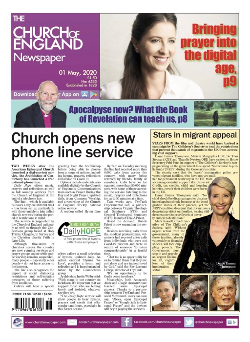 報紙樣張。（翻攝自FB@Church of England Newspaper）
